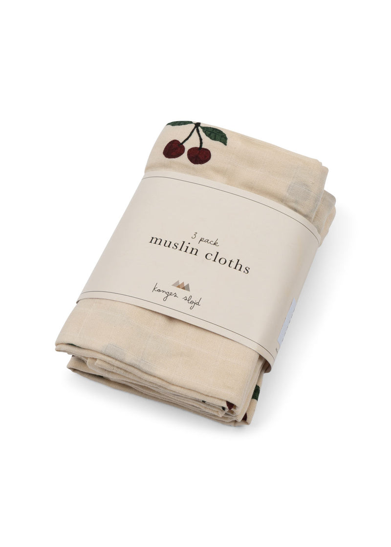 3 PACK MUSLIN CLOTH GOTS-MA GRANDE CERISE