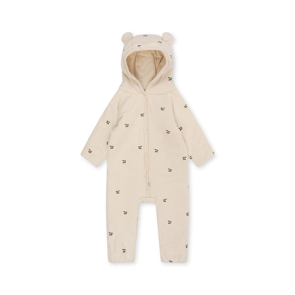 NEWBORN ONESIE WITH HOOD-CHERRY