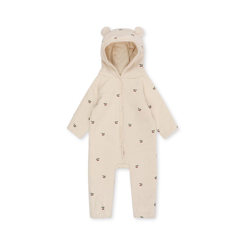 NEWBORN ONESIE WITH HOOD-CHERRY